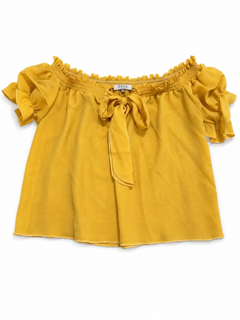 Papaya Mustard Yellow Off-Shoulder Tie-Front Blouse
